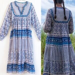 Matta Nikita Nima Cottagecore Midi Dress Size Large Capri Blue Multi